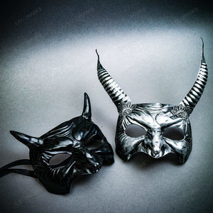 Black Silver Long Short Horns Masquerade Halloween Men Women Couple Party Masks